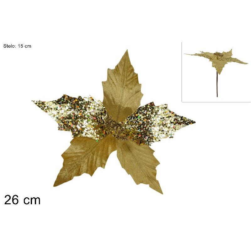 Stelo Fiore Velluto Glitter 26 cm Oro