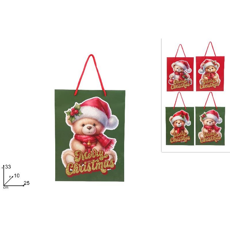 Busta Regalo Orsetto Natalizio 33x25x10 cm, modelli assortiti, 1 pezzo
