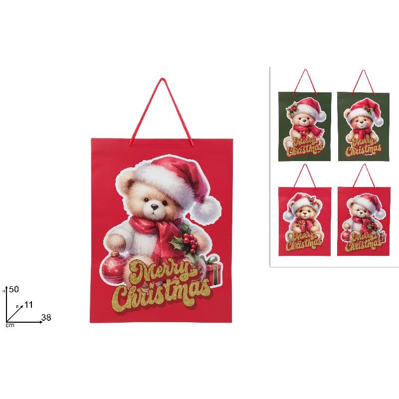 Busta Regalo Orsetto Natalizio 50x38x11 cm, modelli assortiti, 1 pezzo