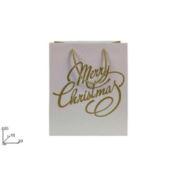Busta Regalo Bianca Scritta MERRY CHRISTMAS Glitterata Oro 25x20x10 cm