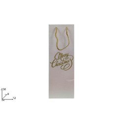 Busta Regalo Bianca Scritta MERRY CHRISTMAS Glitterata Oro 36x12x9 cm