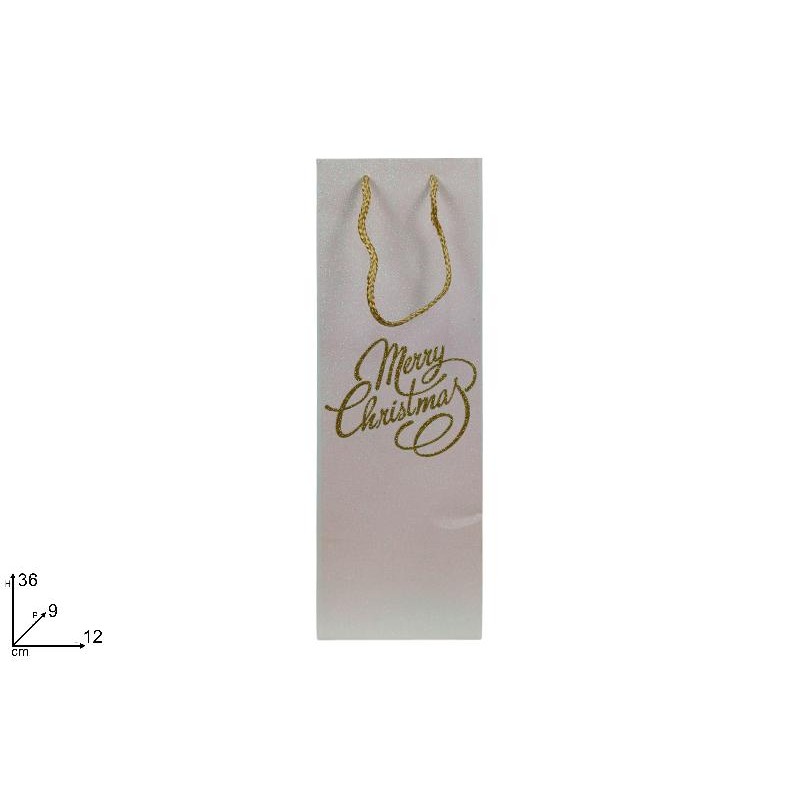 Busta Regalo Bianca Scritta MERRY CHRISTMAS Glitterata Oro 36x12x9 cm