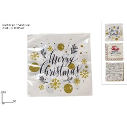 Tovaglioli 2 Veli 33x33 cm Pezzi 20 MERRY CHRISTMAS, modelli assortiti