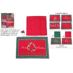 Set 4 Tovagliette, 4 Tovaglioli e 4 Portatovaglioli Rosso-Verde, modelli assortiti