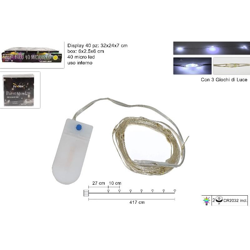 Filo 40 Micro LED Bianco a Batteria (uso interno)
