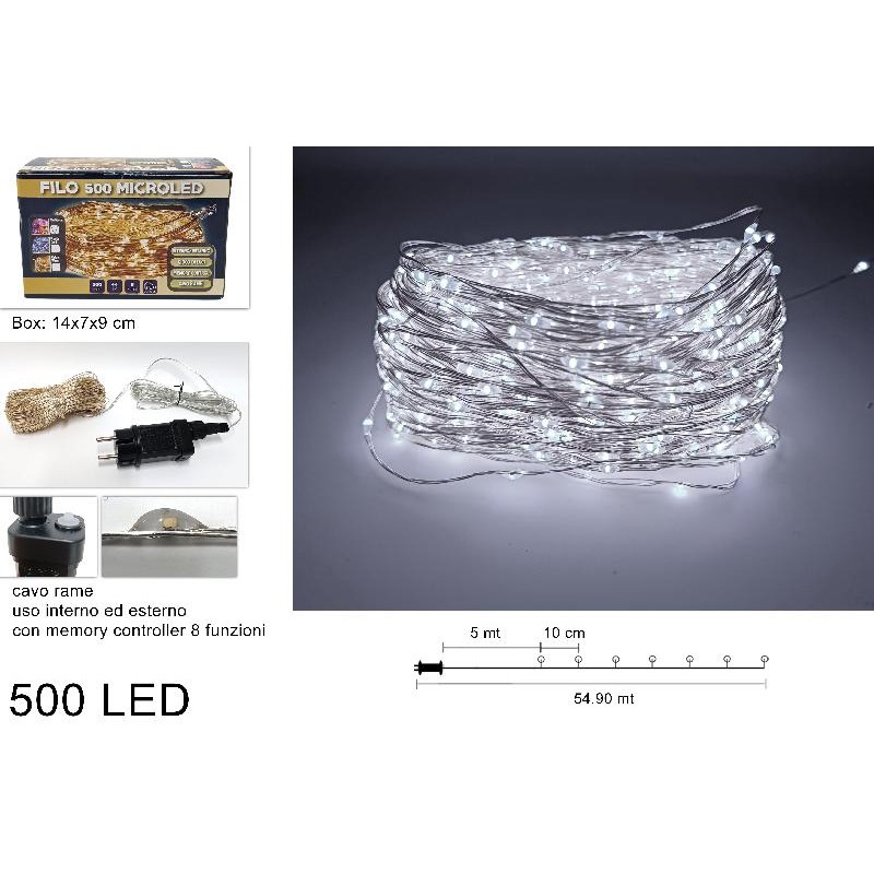 Filo 500 Micro LED Cavo Rame Bianco Freddo con Trasformatore
