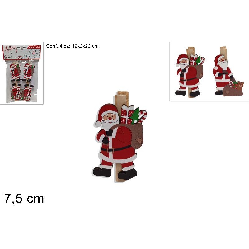 Mollette Natalizie Babbo Natale Set 4 Pezzi, modelli assortiti