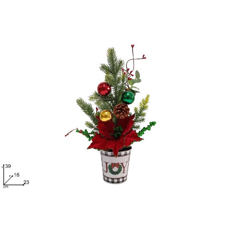 Pianta Fiore Natalizio Rosso con Bacche 39 cm