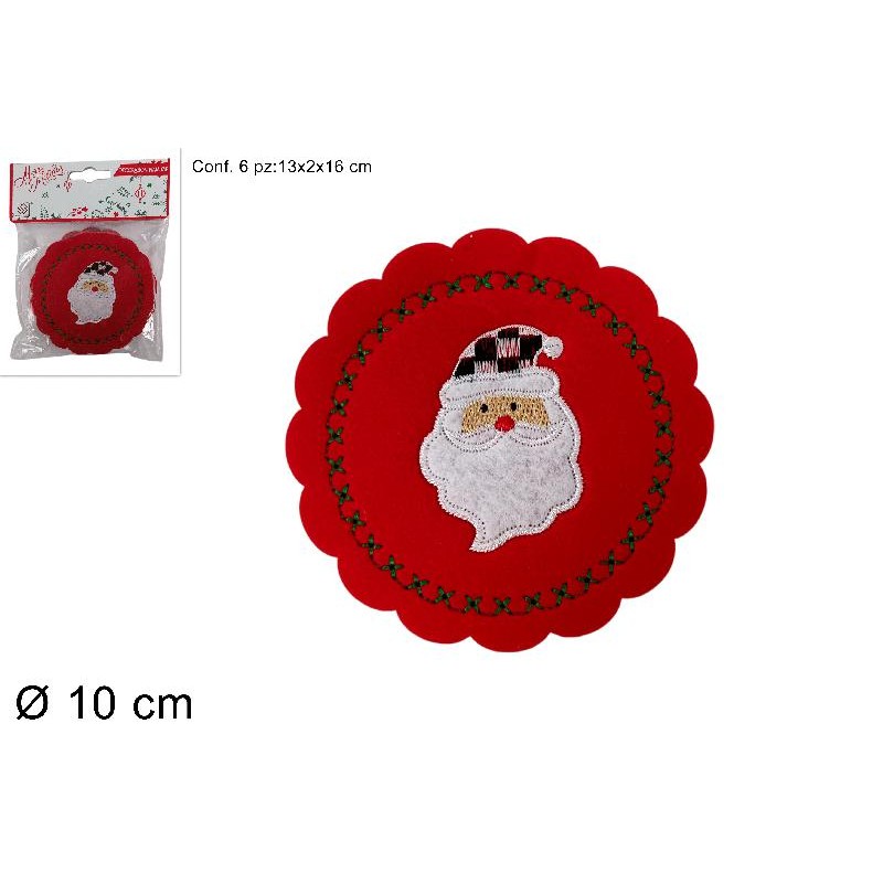 Sottobicchieri Feltro Babbo Natale 6 Pezzi