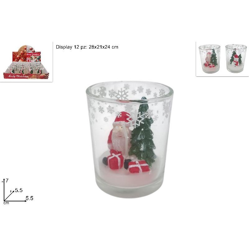 Bicchiere con Candela Babbo Natale, modelli assortiti, 1 pezzo