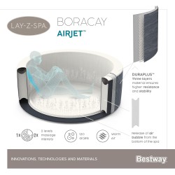 Bestway Idromassagio Lay-Z-Spa gonfiabile Borocay 180x66cm AirJet, 2-4 persone 60175