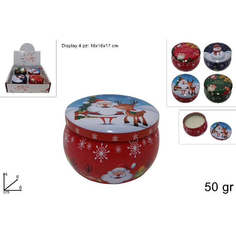 Candela Profumata Barattolo Natalizio 50 gr, modelli assortiti, 1 pezzo