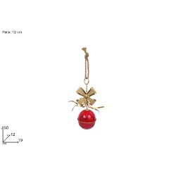 Palla Ø 12 cm Metallo Rossa con Fiocco Oro