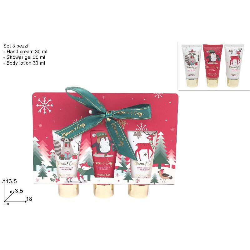 Confezione Regalo Natalizia, Set da 3 Pezzi Linea Corpo