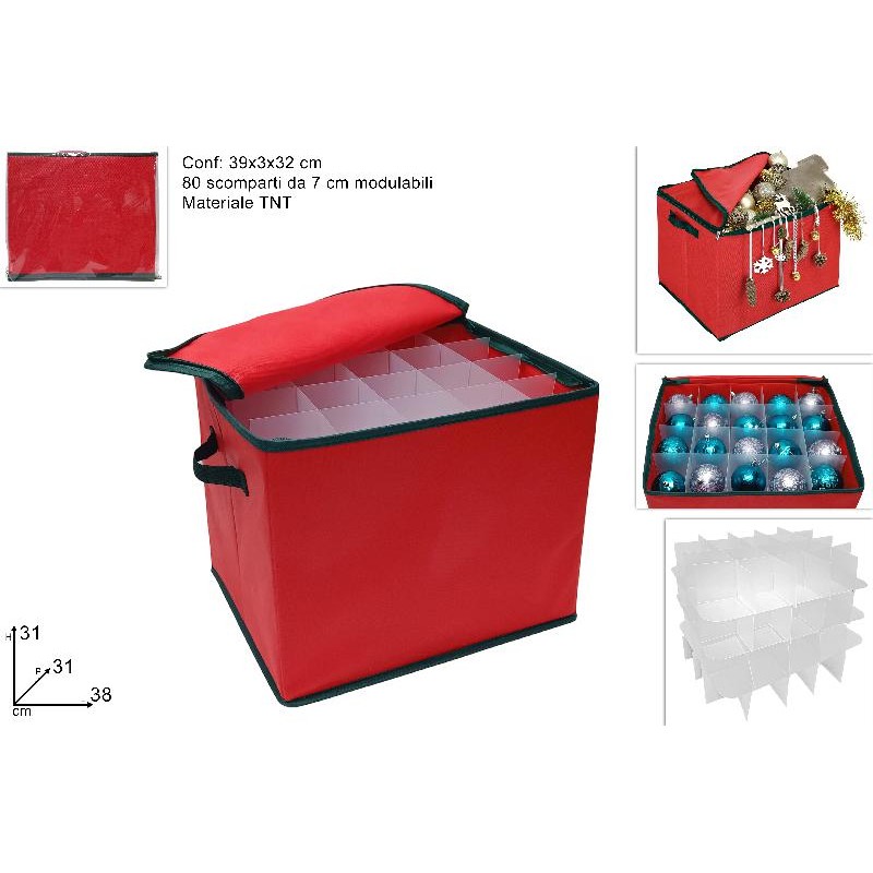Box Porta Palline Addobbi Natale con 80 Scomparti da 7 cm Modulabili 38x31x31 cm in Tnt
