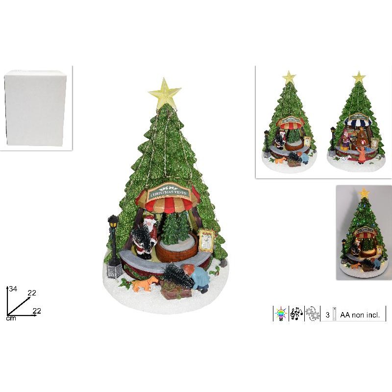 Giostrina Albero di Natale con Babbo Natale, Luci, Movimento e Suono, a Batteria, modelli assortiti, 1 pezzo