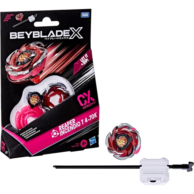 Hasbro Beyblade X, Starter Pack, Reaper Incendio T 4-70K CX, trottola e Lanciatore