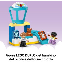 LEGO DUPLO 10443 La Prima Volta in Aeroporto - Gioco Educativo per la Motricità Fine con Aereo Giocattolo, 2 Figure e un Orsacc