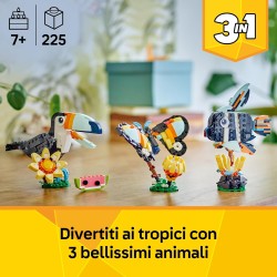 LEGO Creator 31173 3 in 1 Animali Selvatici: Tucano Tropicale con Fiore - Animale Giocattolo Trasformabile in Farfalla o Pesce 