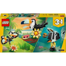 LEGO Creator 31173 3 in 1 Animali Selvatici: Tucano Tropicale con Fiore - Animale Giocattolo Trasformabile in Farfalla o Pesce 