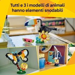 LEGO Creator 31173 3 in 1 Animali Selvatici: Tucano Tropicale con Fiore - Animale Giocattolo Trasformabile in Farfalla o Pesce 