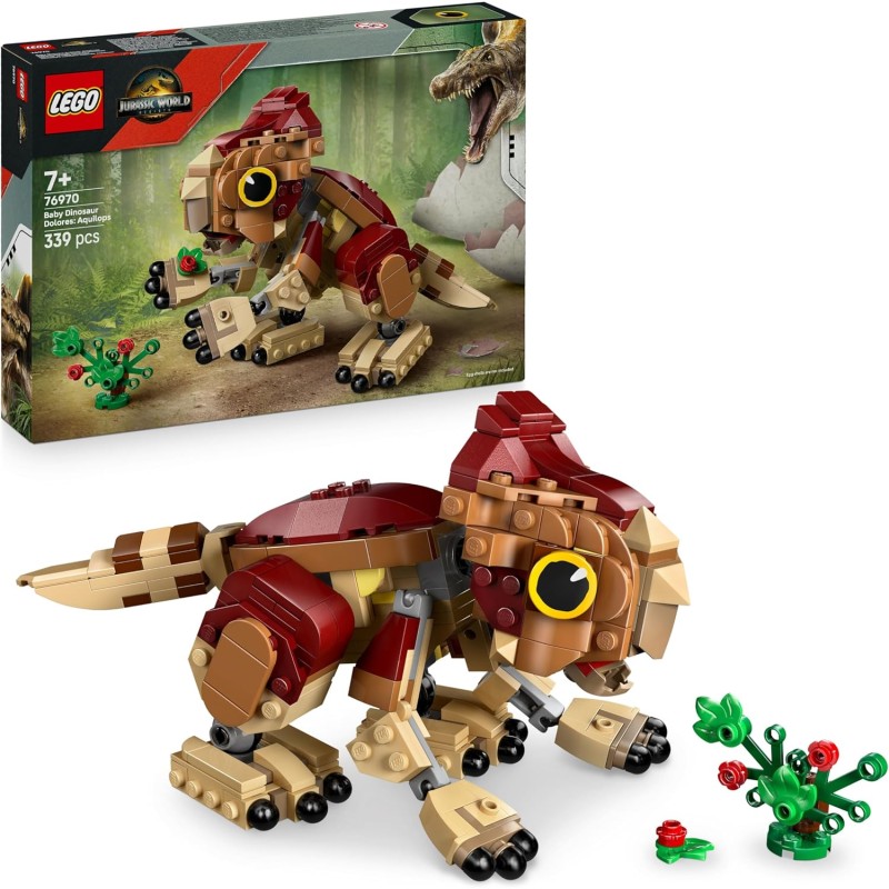 LEGO 76970 Jurassic World Dinosauro cucciolo Dolores: Aquilops - Dinosauro Giocattolo da Esposizione e Gioco con Pianta di Fior