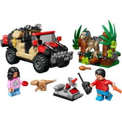 LEGO 76972 Jurassic World Fuga dal Raptor sul Fuoristrada - Include 2 figure di Dinosauro Giocattolo, una Macchina e 2 Minifigu