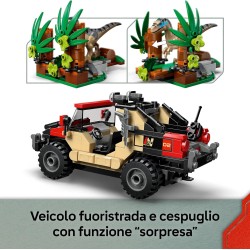 LEGO 76972 Jurassic World Fuga dal Raptor sul Fuoristrada - Include 2 figure di Dinosauro Giocattolo, una Macchina e 2 Minifigu