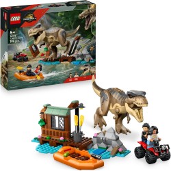 LEGO 76975 Jurassic World Fuga sul Fiume dal T. Rex - Giocattolo Interattivo con Dinosauro, una Barca, un Veicolo ATV e 2 Minif