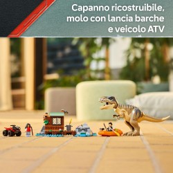 LEGO 76975 Jurassic World Fuga sul Fiume dal T. Rex - Giocattolo Interattivo con Dinosauro, una Barca, un Veicolo ATV e 2 Minif