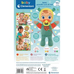 Clementoni Baby Bebè, prenditi cura di me! Bambolotto Interattivo, 10+ Mesi, Parla, Canta, Racconta Filastrocche, 100% Lavabile