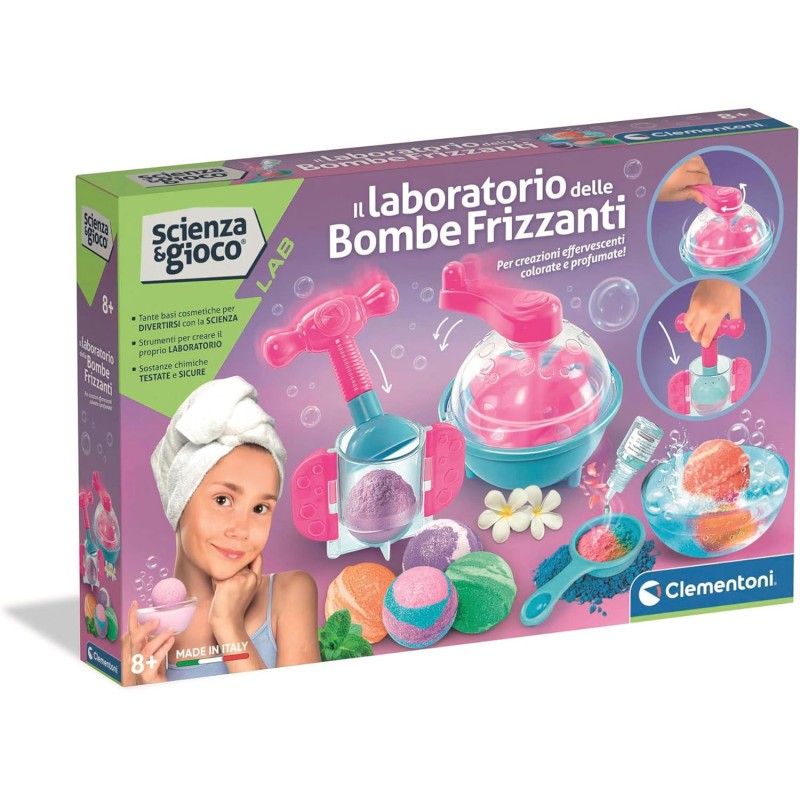 Clementoni Scienza e Gioco - Il Laboratorio delle bombe Frizzanti, Set Creazioni Effervescenti, Colorate e Profumate, Crea Bomb