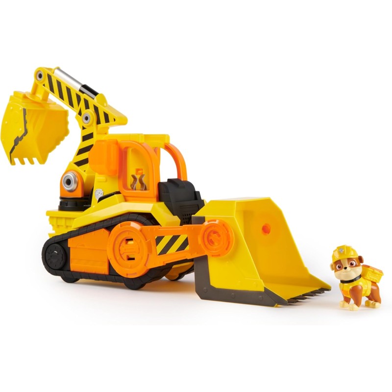 Rubble & Crew, Veicolo da lavoro Deluxe di Rubble, Bulldozer da cantiere con luci, suoni e personaggio, giocattoli per bambini