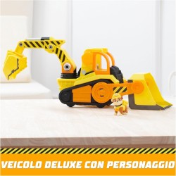 Rubble & Crew, Veicolo da lavoro Deluxe di Rubble, Bulldozer da cantiere con luci, suoni e personaggio, giocattoli per bambini