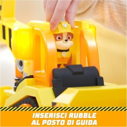 Rubble & Crew, Veicolo da lavoro Deluxe di Rubble, Bulldozer da cantiere con luci, suoni e personaggio, giocattoli per bambini