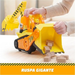 Rubble & Crew, Veicolo da lavoro Deluxe di Rubble, Bulldozer da cantiere con luci, suoni e personaggio, giocattoli per bambini