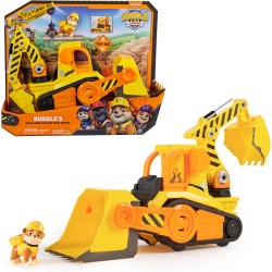 Rubble & Crew, Veicolo da lavoro Deluxe di Rubble, Bulldozer da cantiere con luci, suoni e personaggio, giocattoli per bambini