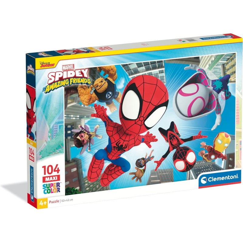 Clementoni - Puzzle per Bambini 104 Pezzi Supercolor, per Bambini 4+ Anni, Illustrazione con Supereroe Spidey, Idea Regalo, Mad