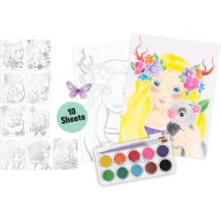 Depesche 11487 Topmodel Colour Me Up Paper, Carta per Acquerello con 10 Motivi da Colorare, Pennello e Acquerelli Inclusi