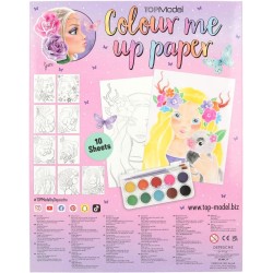 Depesche 11487 Topmodel Colour Me Up Paper, Carta per Acquerello con 10 Motivi da Colorare, Pennello e Acquerelli Inclusi
