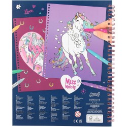 Depesche 12931 Miss Melody Crea i Tuoi Cavalli Glitterati - Libro da colorare con 30 Pagine per disegnare Motivi di Cavalli, in