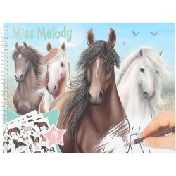 Depesche 12978 Miss Melody - Libro da colorare con 44 Pagine per disegnare Motivi di Cavalli, Incluso Foglio di Adesivi