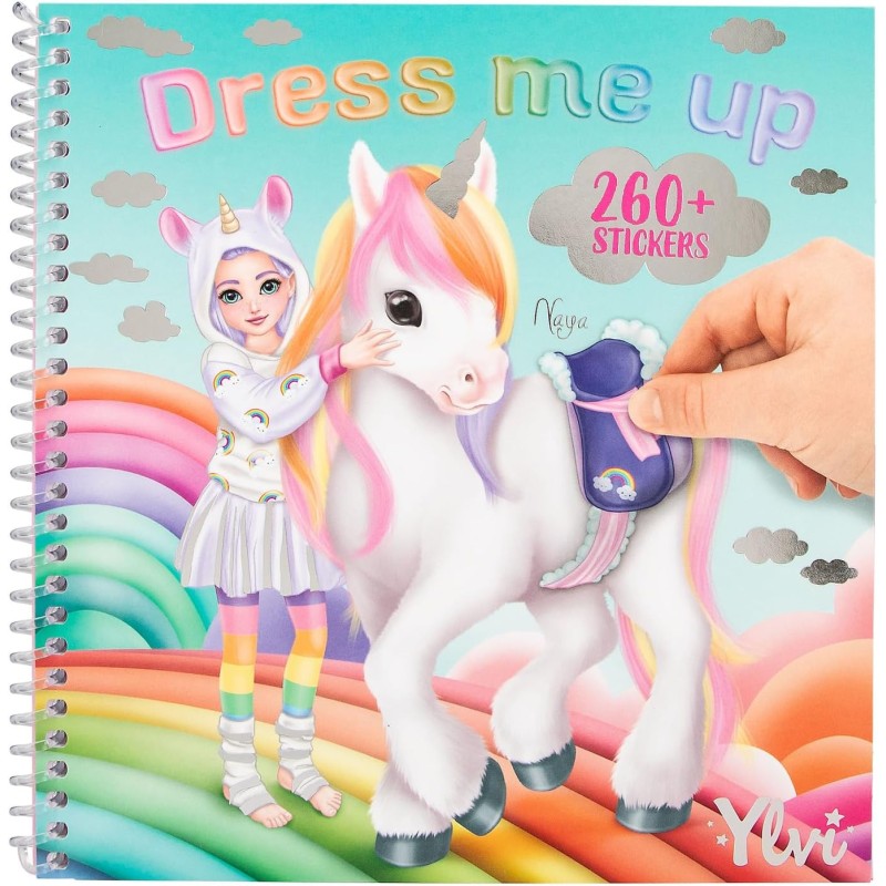 Depesche 13215 Ylvi Dress Me Up - Libro di Adesivi con 24 Pagine di Motivi di unicorni prestampati da disegnare da Soli, Inclus