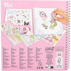 Depesche 13215 Ylvi Dress Me Up - Libro di Adesivi con 24 Pagine di Motivi di unicorni prestampati da disegnare da Soli, Inclus