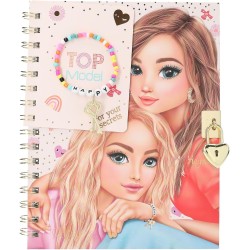 Depesche 13269 TOPModel - Diario con Chiusura a Cuore e Braccialetto, Libro in Rosa, con Motivo Modello, Dettagli in Oro e Pagi