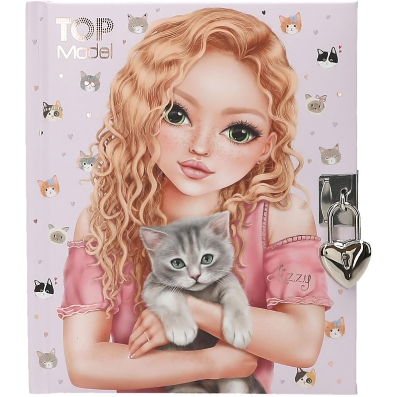 Depesche 13569 TOPModel Kitty And Doggy - Diario con Chiusura a Cuore e Chiave, Libro in Viola, con Motivo a Modello, Motivo a 