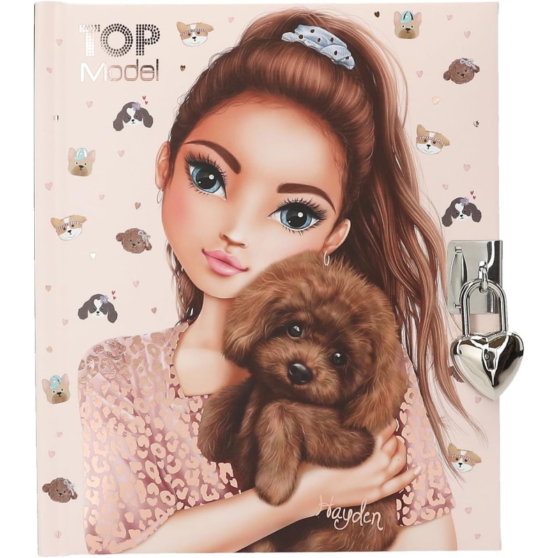 Depesche 13570 TOPModel Kitty And Doggy - Diario con Chiusura a Cuore e Chiave, Libro in Rosa, con Motivo a Modella, Motivo a C