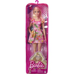 Barbie Fashionistas Bambola n.181 - Bambola con Vestito con Stampe e Maniche a Volant - Zeppe Arancioni - Occhiali Rosa - Regal