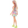 Barbie - Fashionistas N 190 Bambola con Capelli Biondi e Ciocche Viola, Abito, Sneaker Gialle con Zeppa, Bracciale, Giocattolo 