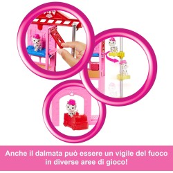 Barbie Carriere - Vigilessa del Fuoco, playset con bambola e caserma dei pompieri, include 2 cuccioli con effetto cambia colore